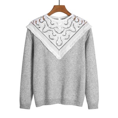 China Custom Anti-Wrinkle Factory Autumn Winter Ladies Sweater Crew Neck Ruffle Sweater For Women for sale