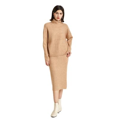 China Anti-Wrinkle Women's Autumn High Collar Sweater Knit Skirt Suit Casual Women's Two-Piece Suit for sale