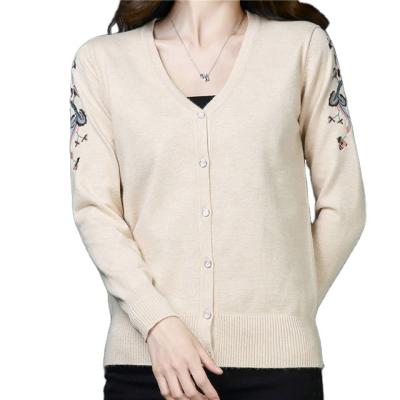 China New Design Vintage V-Neck Embroidery Anti-Shrink Ladies Sweaters Cropped Knit Cardigans For Women for sale