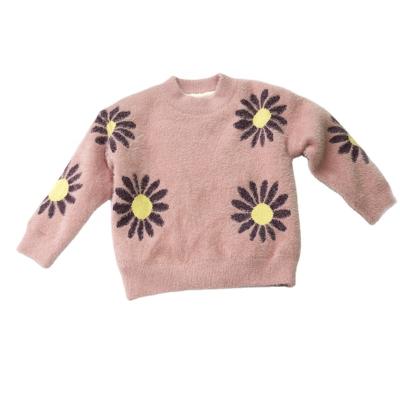 China Anti-wrinkle kids clothes pullover floral print woolen winter kids knitting sweater for girls for sale