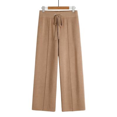 China Anti-Wrinkle Women Casual Pants Ladies Fashion Drawstring Wool High Waist Straight Stack Leg Pants Womens Wide Leg Pants for sale