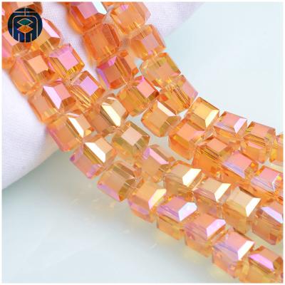 China Wholesale Square Shape Crystal Cube Beads High Quality Glass Faceted Square Beads String Beads for sale