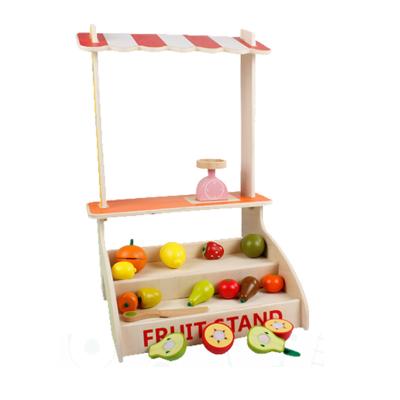 China Hot Selling Early Education Wooden Pretend To Cut High Quality Custom Fruit Game Fruit Stand Toy For Kids for sale