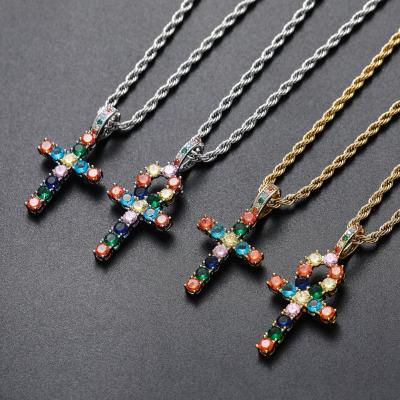 China Punk Rhinestones Christmas Cross Color Necklace Hip Hop Celtic Cross Pendant for sale