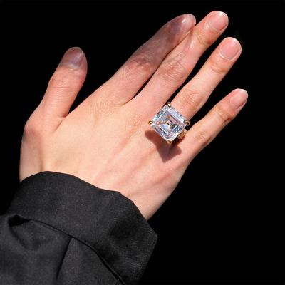 China CLASSIC Big Micro Inlaid Zircon Ring Gold Plating Copper Claw Setting Men's Hip Hop Zirconia Rings for sale