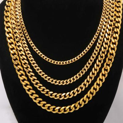 China Hip Hop Mens Punk Titanium Steel Miami Milled Vacuum Cuban Chain 18k Gold Plated Six Surface Grind Necklaces for sale