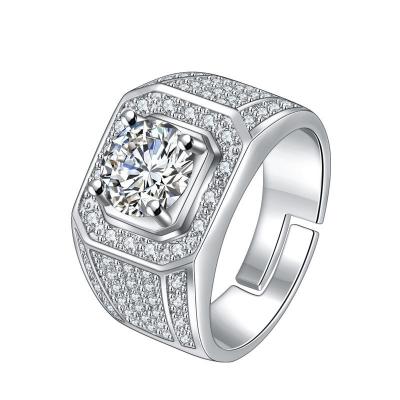 China High Quality Wide Mens CLASSIC Glitter Crystal Rhinestone Finger Ring Inlay Diamond Statement Open Rings For for sale