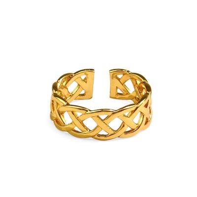 China CLASSIC Woven Ring Jewelry Accessories Elegant Hollow Out Ring Copper Plated Gold Color Female Opening Adjustable Ring for sale