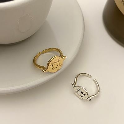 China Trendy Vintage 2021 Platinum Plating Good Luck Letters Open Finger Rings Women For Girls for sale