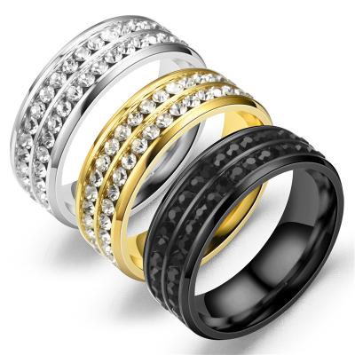 China Hiphop 2021 Fashion Hip Hop Men's and Women's Stainless Steel Diamond Double Row Couple Rings Jewelry for sale