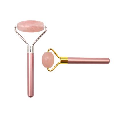 China Natural High Quality Rose Quartz Jade Roller Slimming Face Stone Natural Rose Quartz Face Massager Tool Roller for sale