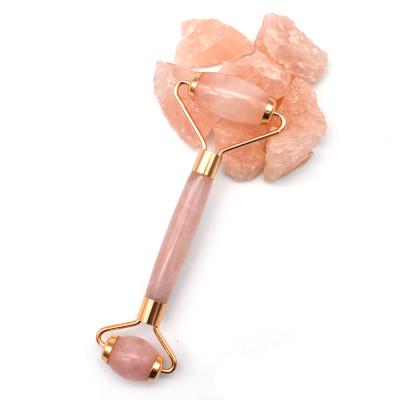 China Facial Roller Rose Quartz Roller Rose Gold Massage Jade Roller Handheld Rose Natural Natural Rose Quartz for sale