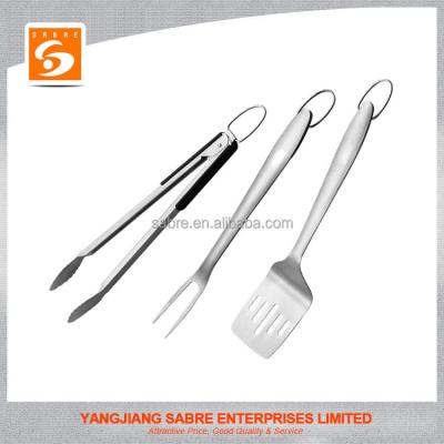 China High Quality Easily Cleaned New Style Stainless Steel 3pcs BBQ Tool Set of Sword, Tongs, Fork, Spatula for sale