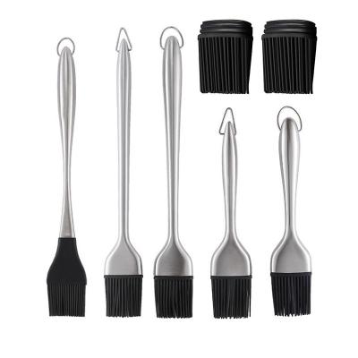 China Replaceable Easily Cleaned Saber 304 Stainless Steel BBQ Basting Brush Silicone Oil Brushes For Grilling BBQ BBQ Baking Pastry for sale