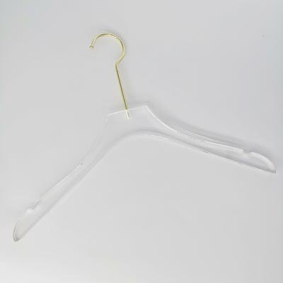 China New Minimalist Cheap Customized Transparent Clear Clothing Store Rack Clothes Dress Pants Acrylic Hanger With Gold Hook for sale