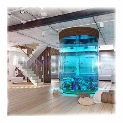 China XITU Viable Customized Cylinder Shape Transparent Acrylic Aquarium Tank Custom Shapes Large Clear Saltwater Aquarium Fish Tank for sale