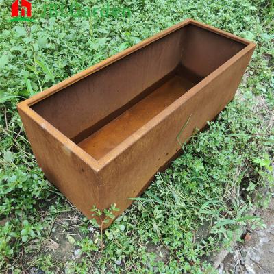 China Corten Steel Flower Pot Outdoor Decorative Raised Seed Bed Metal Planter Corten Steel Rusty Planter for sale