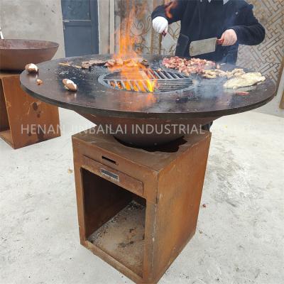 中国 D1000mm Rusty red Corten Steel BBQ Grill Metal Barbecue Grill Outdoor Fireplace 販売のため