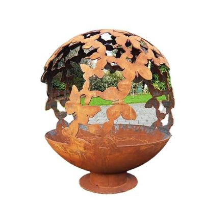 China corten Steel Sphere Outdoor Wood Fire Pit garden laser cut fire ball for sale