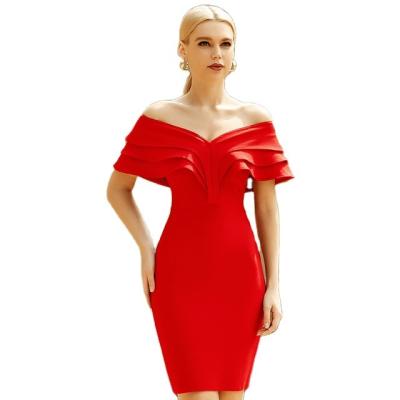 China high quality V neckline bodycon bandage Anti-wrinkle women party evening dresses tight wedding dinner dress dresscocktail sexy tight for sale