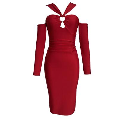 China High quality Anti-wrinkle halter celebrity bodycon dress women cocktail dress sexy tight bandage party dress for wedding dinner for sale