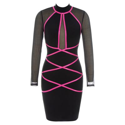 China Wholesale Anti-wrinkle European long sleeve O neck celebrity cocktail dress sexy evening dress for wedding dinner club for sale