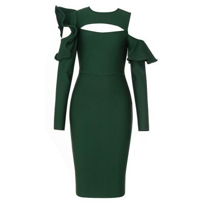 China Anti-Wrinkle Hollow Long Sleeve Women Cocktail Dress Luxury Tight Sexy Evening Dress Lady Bandage Dresses For Wedding Club Host for sale