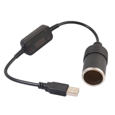 China 5V to 12V USB Car Cigarette Lighter Socket Female Converter Adapter Black PVC Design for sale