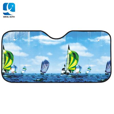 China Lowering Car Temperatures PE Inner Bubble Printing Front Windshield Sun Shade For Car for sale