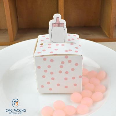 China Gift Boxes Recyclable Paper Baby Bottle Shape Dots Candy Boxes Blue And Pink for sale