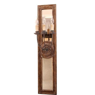 China Coastal classic antique mirror wall sconce wall wood frame design decorative wall lightl lamp for sale