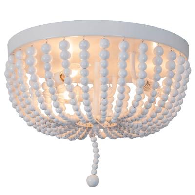 China Surface Mounted 14 Inch Flush Mount Ceiling Light For Bedroom Farmhouse White Ceiling Lamp For Entryway 2 Lights Ceiling Wood Beaded Lamp for sale