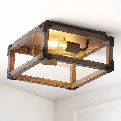 China Surface Mounted Flush Mount, Farmhouse Vintage Ceiling Light For Entryway Industrial Wood Ceiling Lamp For Hallway for sale