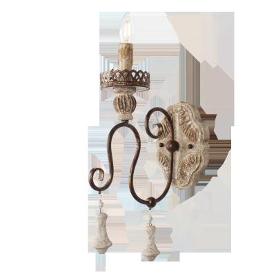 China W6083-2B High Quality Handmade Carved Wooden Farmhouse Bedroom Wall Lamp Wall Sconce for sale