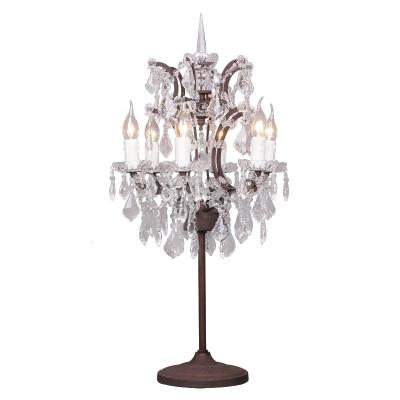 China luxury rococo rustic crystal k9 lace chandelier table lamp for wedding bedside decoration for sale