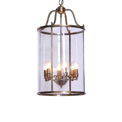 China Handmade Antique Brass Glass Pendant Lamp 6 Light Lobyy Staircase Chandelier for sale