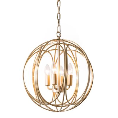 China Handmade Simple Geometric Line 4 Lights Gold Round Cage Iron Hign Qulity Pendant Light Chandelier for sale