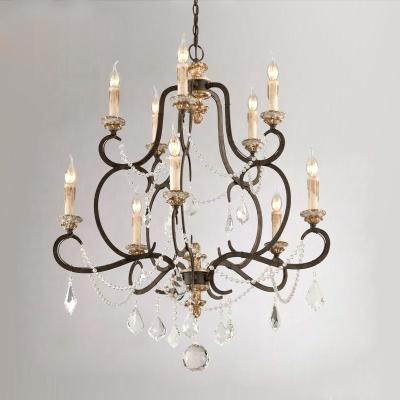 China Antique Finish Gold Wrought Iron Chandelier , 2 Layers Crystal Chandelier With CE for sale