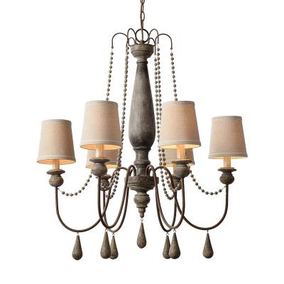 China Coastal American Wood Chandelier Retro Canvas Fabric Used Chandelier Lighting For Living Room for sale