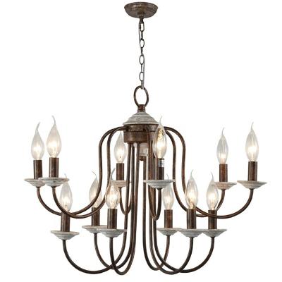 China Vintage Style Design Iron Handmade American Candle Lighting Wood Chandelier For Dining Room for sale