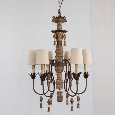 China Chandelier 6 Quantity High Lights Classic Antique Wood Rustic Arms Iron Pendant Lamp Made in China for sale