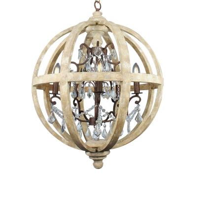 China Handmade GLOBE Shaped Light Wood Crystal Chandelier Pendant Lighting for sale