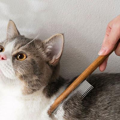 China Viable Remove Floating Wooden Hair Comb Cat Dog Flea Comb Metal Needle Hair Comb Pet Cat Dog Grooming Brush Cat Hair Comb for sale