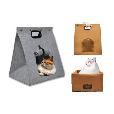 China Breathable Soft Felt Cat Litter Triangle Shape Packing Comfortable Pet Carrier Soft Felt Cage Purse For Cat Felt Cat Litter for sale