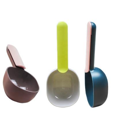 China 2021 Viable New Style With Bag Clip ABS Plastic Multicolor Pet Food Scoop Beautiful For Dog Cat Food Scooper for sale