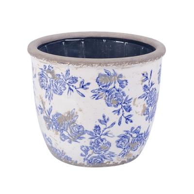 China Cheap New Traditional Antique Europe Indoor Tabletop Crackle Glazed Ceramic Round Flower Pots for sale