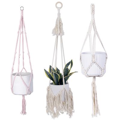 China Bestselling Country of 100% Handmade Macrame Cotton Rope Flowerpot Planter Hangers for sale