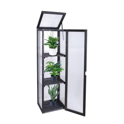 China Easily Assembled Mini Wooden Balcony Plastic Garden Frost-resistant Wooden Greenhouse and Warm House with Shelf and Single Door for sale