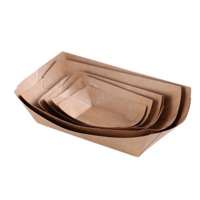 中国 Kraft paper food tray ,disposable kraft paper boat tray with PLA coating fast food paper tray 販売のため