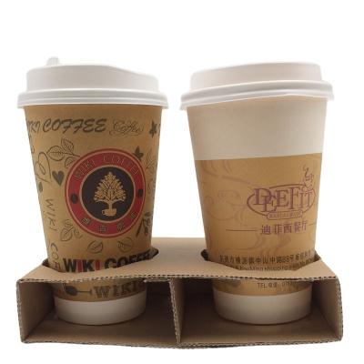 China Disposable 4 cup paper cup holder tray, coffee cup carrier cardboard with handle for sale